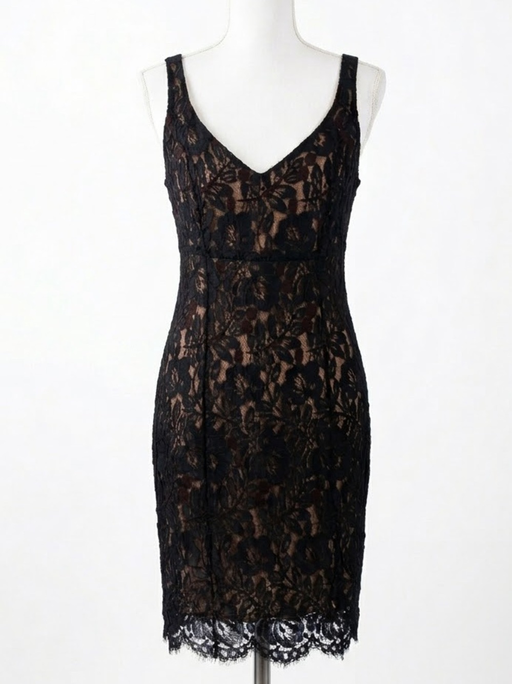 Vintage 90s Moda Int’l Black Lace Overlay Dress Size 8 (Fits 4-6) USA
